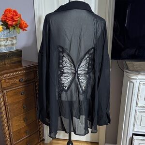 Black Sheer Butterfly Blouse 7XL
